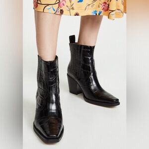 Ganni Black Croc-Embossed Western Boots - size 38